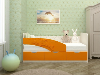 Дельфин-3 Кровать детская 3 ящика без ручек 1.6 Оранжевый глянец в Ужуре - uzhur.mebel54.com | фото