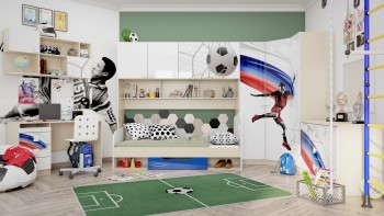 Детская комната Футбол ЧМ (Белый/Синий/корпус Клен) в Ужуре - uzhur.mebel54.com | фото