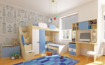 Детская комната Скай (Синий/Белый/корпус Клен) в Ужуре - uzhur.mebel54.com | фото