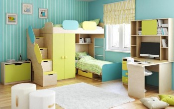 Детская комната Смайли (Желтый/Голубой/Зеленый/корпус Клен) в Ужуре - uzhur.mebel54.com | фото