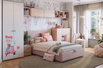 Комплект детской мебели Алина К2 Дуб мария/белый/нежно-розовый велюр в Ужуре - uzhur.mebel54.com | фото