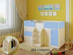 Кровать-чердак Малыш-4 Дуб молочный/Голубой в Ужуре - uzhur.mebel54.com | фото