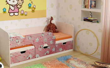 Кровать детская Минима Лего 1,86м с ящиками (дуб атланта/лиловый сад) в Ужуре - uzhur.mebel54.com | фото