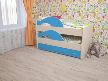 Кровать детская Радуга 1600 Млечный дуб/Голубой в Ужуре - uzhur.mebel54.com | фото