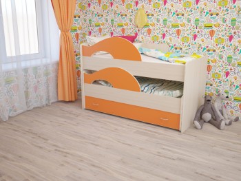 Кровать детская Радуга 1600 Млечный дуб/Оранжевый в Ужуре - uzhur.mebel54.com | фото