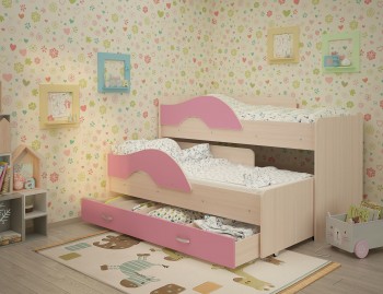 Кровать детская Радуга 1600 Млечный дуб/Розовый в Ужуре - uzhur.mebel54.com | фото