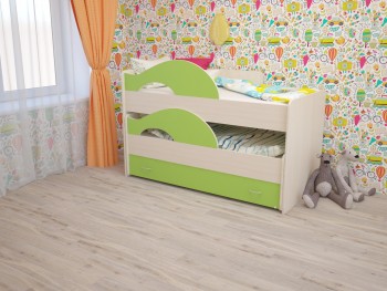 Кровать детская Радуга 1600 Млечный дуб/Салатовый в Ужуре - uzhur.mebel54.com | фото