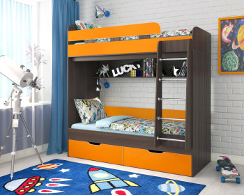 Кровать двухъярусная Юниор-5  Бодего/Оранжевый в Ужуре - uzhur.mebel54.com | фото