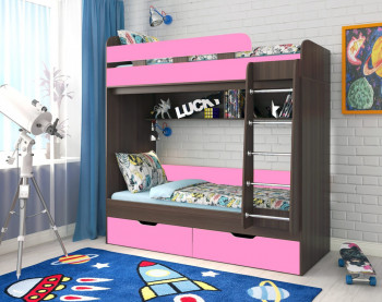 Кровать двухъярусная Юниор-5  Бодего/Розовый в Ужуре - uzhur.mebel54.com | фото