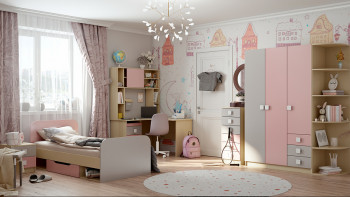 Кровать Грэйси 1650х750 (Розовый/Серый/корпус Клен) в Ужуре - uzhur.mebel54.com | фото