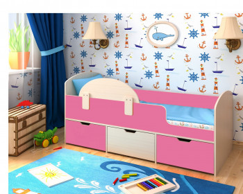 Кровать Малыш-мини Дуб молочный/Розовый в Ужуре - uzhur.mebel54.com | фото