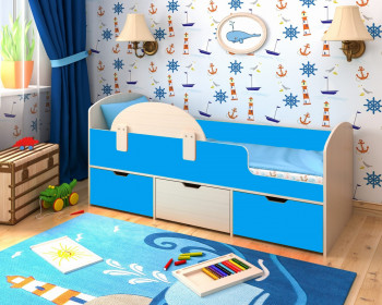 Кровать Малыш-мини с бортиком Дуб молочный/Голубой в Ужуре - uzhur.mebel54.com | фото