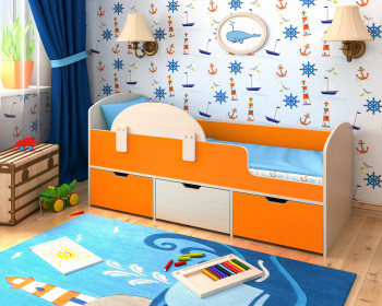 Кровать Малыш-мини с бортиком Дуб молочный/Оранжевый в Ужуре - uzhur.mebel54.com | фото