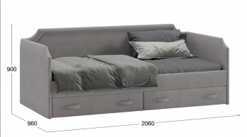 Кровать с мягкой обивкой и ящиками «Кантри» Тип 1 (900) (Велюр Светло-серый) в Ужуре - uzhur.mebel54.com | фото