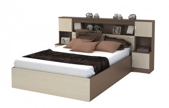 Кровать с прикроватным блоком КР 552 Спальня Basya (шимо темный/шимо светлый) в Ужуре - uzhur.mebel54.com | фото