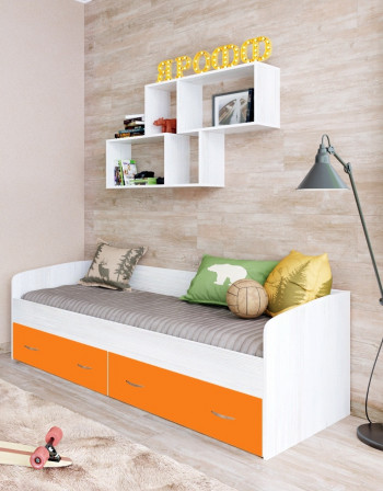 Кровать с выкатными ящиками Винтерберг/Оранжевый в Ужуре - uzhur.mebel54.com | фото