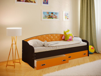 Кровать Софа-7 с мягкой спинкой (800х1900) Венге/Оранжевый в Ужуре - uzhur.mebel54.com | фото