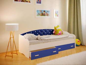 Кровать Софа-7 с мягкой спинкой со стразами (800х1900) Белый/Синий в Ужуре - uzhur.mebel54.com | фото