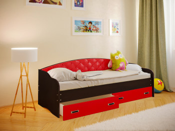 Кровать Софа-8 с мягкой спинкой (900х1900) Венге/Красный в Ужуре - uzhur.mebel54.com | фото