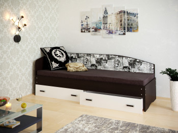 Кровать Софа-9 с мягкой спинкой с рисунком Милана (900х1900) Венге/Белый в Ужуре - uzhur.mebel54.com | фото