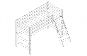 Кровать Соня вариант 6 полувысокая с наклонной лестницей Белый полупрозрачный в Ужуре - uzhur.mebel54.com | фото