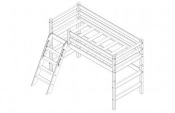 Кровать Соня вариант 6 полувысокая с наклонной лестницей Белый полупрозрачный в Ужуре - uzhur.mebel54.com | фото