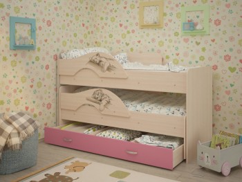 Кровать выкатная Радуга-Сафари детская 1600 Млечный дуб/Розовый в Ужуре - uzhur.mebel54.com | фото