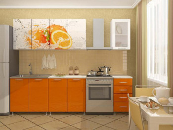 Кухонный гарнитур 1,6м Апельсин (Белый/Оранжевый металлик/Фотопечать апельсин) в Ужуре - uzhur.mebel54.com | фото