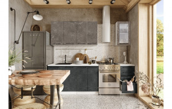 Кухонный гарнитур Нувель 1800мм белый/бетон коричневый/бетон черный в Ужуре - uzhur.mebel54.com | фото
