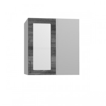 Лофт ПУС 650 шкаф верхний угловой со стеклом (Дуб бурый/корпус Серый) в Ужуре - uzhur.mebel54.com | фото