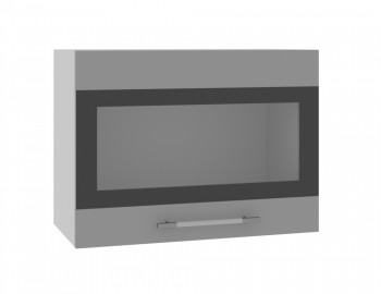 Норд ШВГС 600 Шкаф верхний горизонтальный со стеклом (Софт черный/корпус Белый) в Ужуре - uzhur.mebel54.com | фото