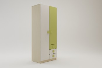 Шкаф 2-х створчатый с ящиками Эппл (Зеленый/Белый/корпус Клен) в Ужуре - uzhur.mebel54.com | фото