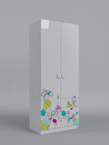 Шкаф 2-х створчатый с ящиками Флёр (Белый/корпус Выбеленное дерево) в Ужуре - uzhur.mebel54.com | фото