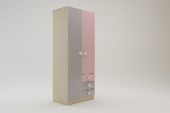 Шкаф 2-х створчатый с ящиками Грэйси (Розовый/Серый/корпус Клен) в Ужуре - uzhur.mebel54.com | фото