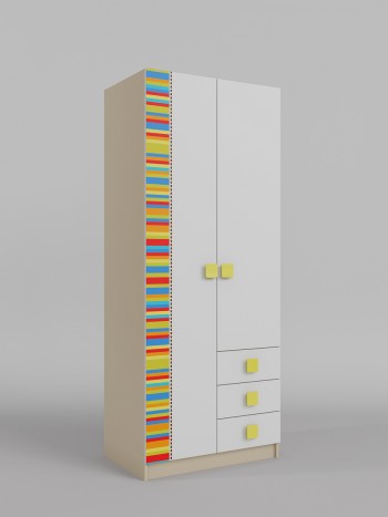 Шкаф 2-х створчатый с ящиками Клаксон без машинок (Белый/корпус Клен) в Ужуре - uzhur.mebel54.com | фото
