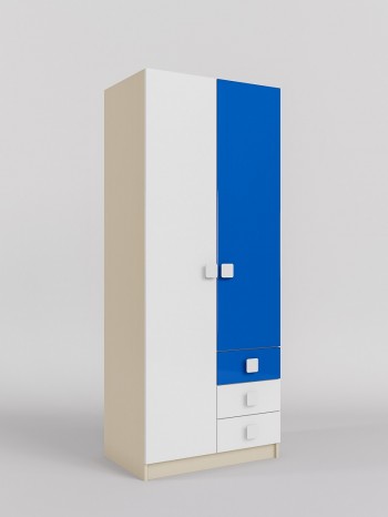 Шкаф 2-х створчатый с ящиками Скай люкс (Синий/Белый/корпус Клен) в Ужуре - uzhur.mebel54.com | фото