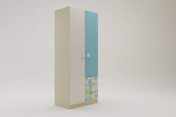 Шкаф 2-х створчатый с ящиками Твит (Белый/Зеленый/корпус Клен) в Ужуре - uzhur.mebel54.com | фото