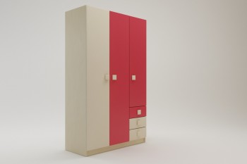 Шкаф 3-х створчатый с ящиками Бэрри (Бежевый/Красный/корпус Клен) в Ужуре - uzhur.mebel54.com | фото
