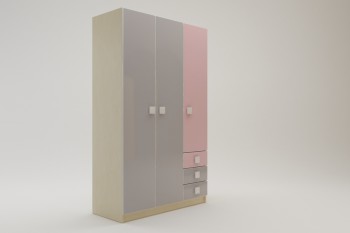Шкаф 3-х створчатый с ящиками Грэйси (Розовый/Серый/корпус Клен) в Ужуре - uzhur.mebel54.com | фото