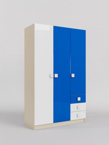 Шкаф 3-х створчатый с ящиками Скай люкс (Синий/Белый/корпус Клен) в Ужуре - uzhur.mebel54.com | фото