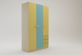 Шкаф 3-х створчатый с ящиками Смайли (Желтый/Голубой/Зеленый/корпус Клен) в Ужуре - uzhur.mebel54.com | фото