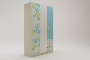 Шкаф 3-х створчатый с ящиками Твит (Белый/Зеленый/корпус Клен) в Ужуре - uzhur.mebel54.com | фото