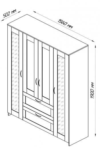 Шкаф четырехдверный Сириус с 1 зеркалом и 2 ящиками дуб венге в Ужуре - uzhur.mebel54.com | фото
