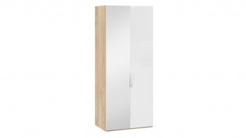 Шкаф для одежды с 1 глухой и 1 зеркальной дверями левый «Эмбер» Яблоня Беллуно/Белый глянец в Ужуре - uzhur.mebel54.com | фото
