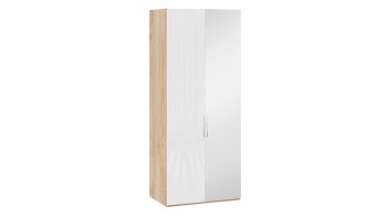 Шкаф для одежды с 1 глухой и 1 зеркальной дверями правый «Эмбер» Яблоня Беллуно/Белый глянец в Ужуре - uzhur.mebel54.com | фото