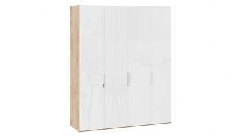 Шкаф для одежды с 4 глухими дверями «Эмбер» Яблоня Беллуно/Белый глянец в Ужуре - uzhur.mebel54.com | фото