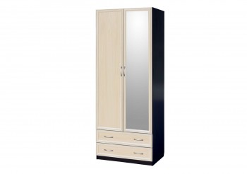 Шкаф для платья и белья 2-х дверный с профилем МДФ с 1 зеркалом Венге/Дуб выбеленный в Ужуре - uzhur.mebel54.com | фото
