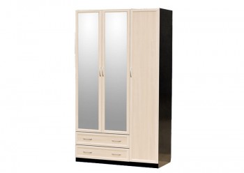 Шкаф для платья и белья 3-х дверный с профилем МДФ с 2 малыми зеркалами Венге/Дуб выбеленный в Ужуре - uzhur.mebel54.com | фото