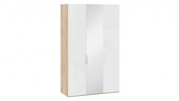 Шкаф комбинированный с 2 глухими и 1 зеркальной дверями правый «Эмбер» Яблоня Беллуно/Белый глянец в Ужуре - uzhur.mebel54.com | фото