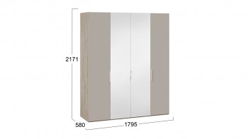 Шкаф комбинированный с 2 глухими и 2 зеркальными дверями «Эмбер» Баттл Рок/Серый глянец в Ужуре - uzhur.mebel54.com | фото